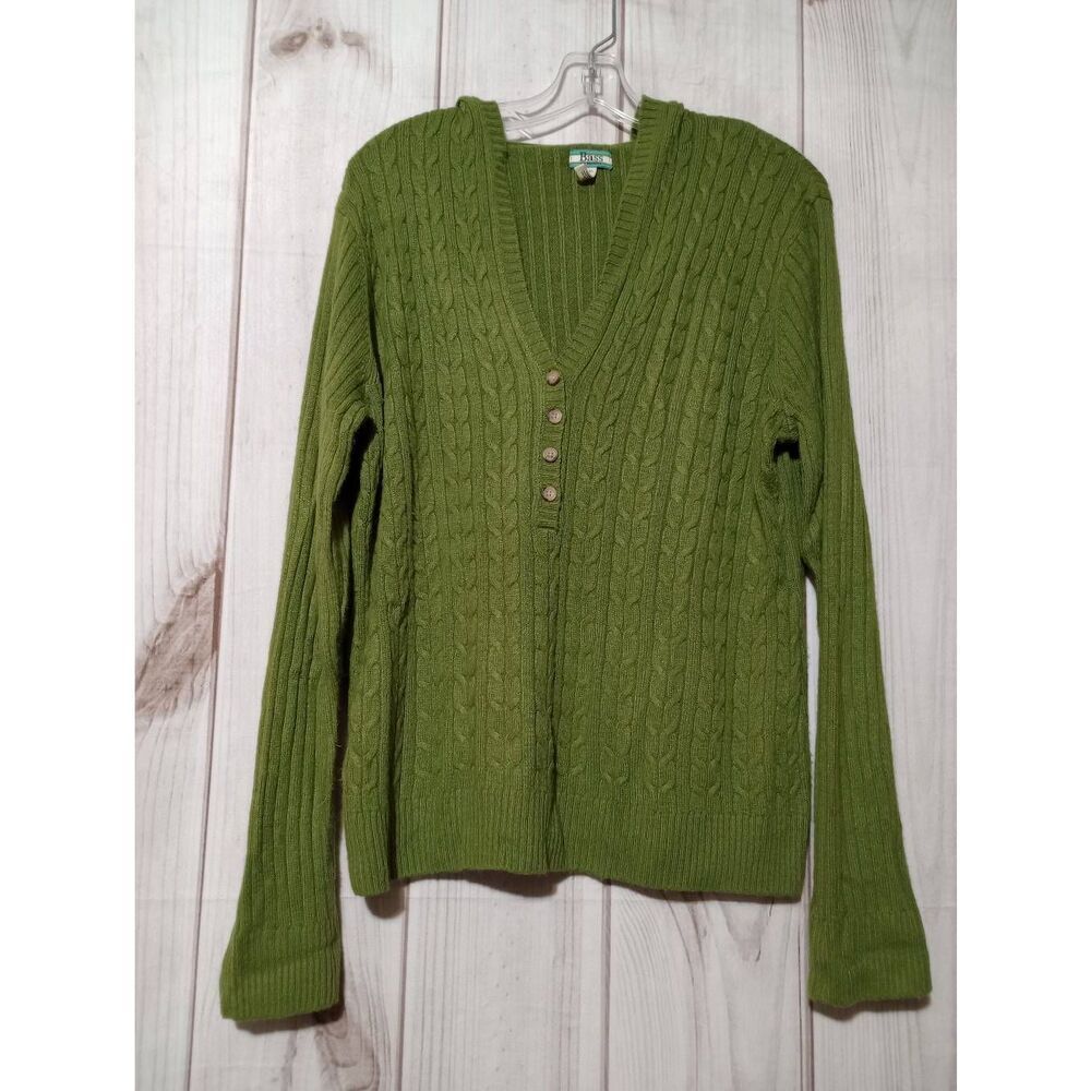GH Bass and Co Sweater Ladies Extra Large Green VNeck Hooded soft Clueless